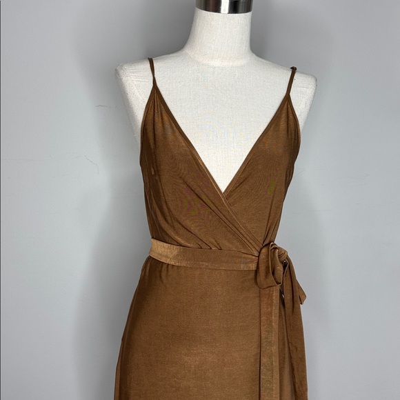 L’AGENCE Tate Wrap Dress Copper Satin Midi, Size S NWT - Picture 5 of 7